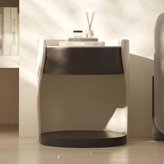 Arles Beige Leather Modern Night Stand