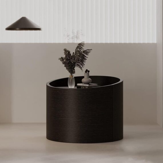 Metz Black Wood Round Night Stand