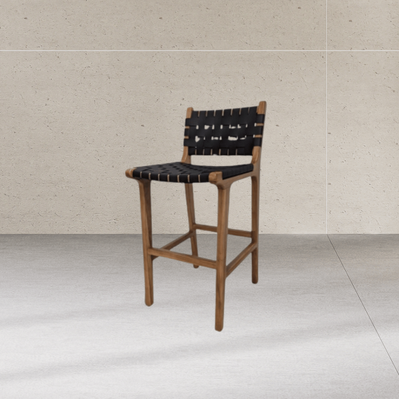Antalya Black Checkered Wooden Bar Stool