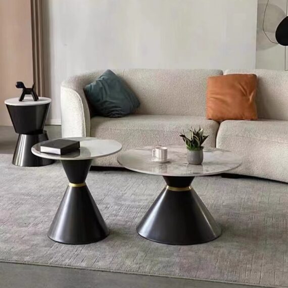 Rouen Glossy Black Round Coffee Table Set