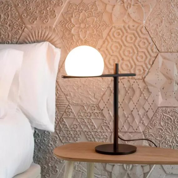 Circ Moon Shaped Metal Lamp Opaline Glass Table Lamp